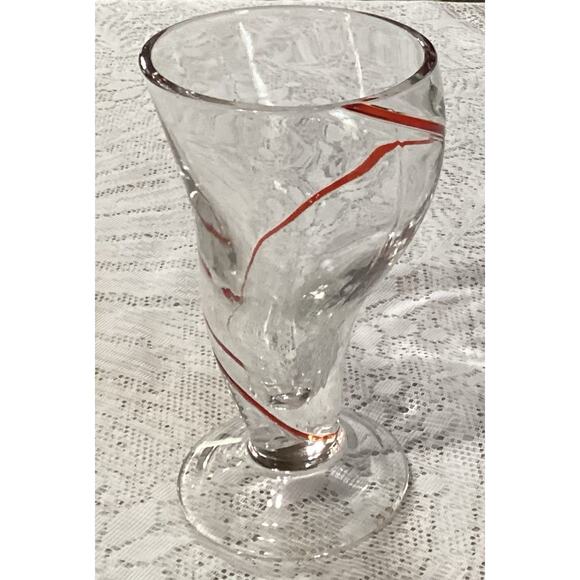 Pier 1 Infused Blown Red Swirline Tornado Tall Footed Glassware - Picture 6 of 9